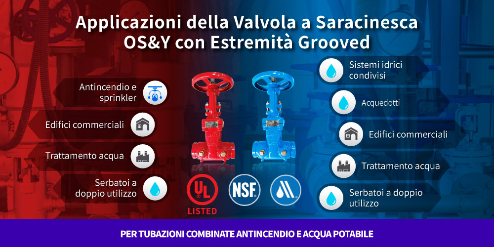 Applicazione della valvola a saracinesca OS&Y con estremità scanalate Hants per impianti antincendio e sistemi di acqua potabile